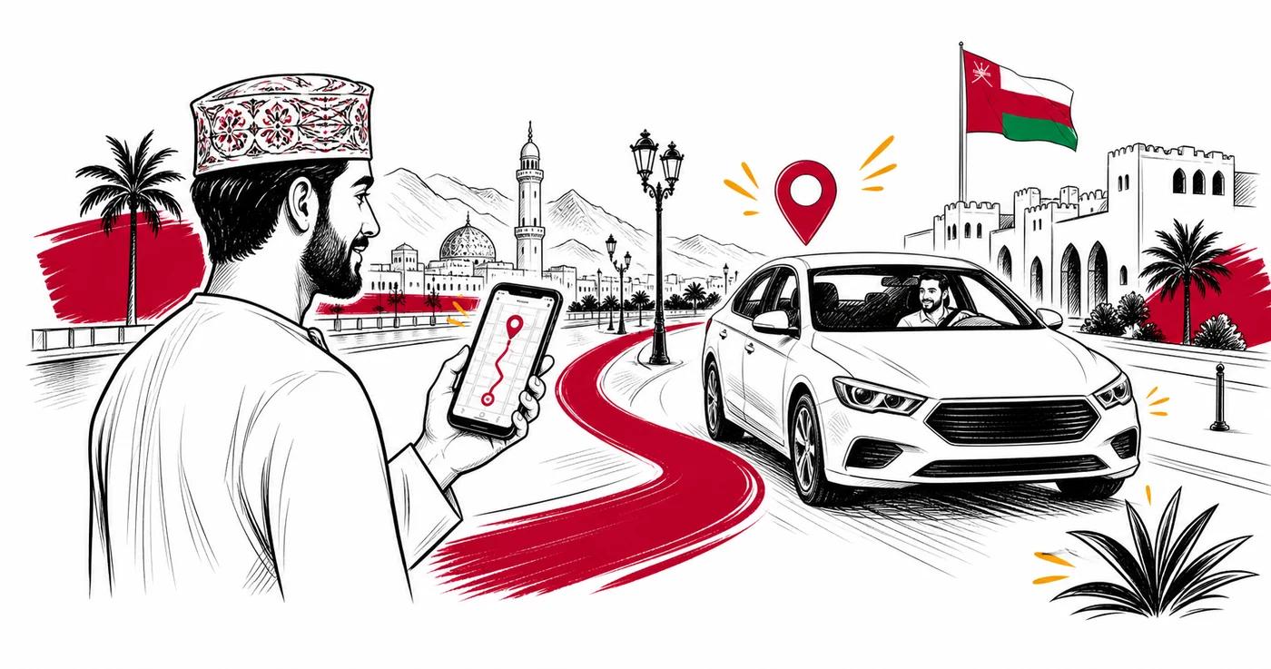 راكب في مسقط يطلب سيارة عبر تطبيق رحلتك